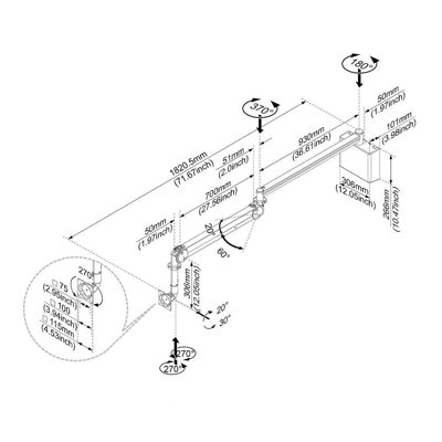 Cotytech Long Reach LCD Monitor Arm with Wall box