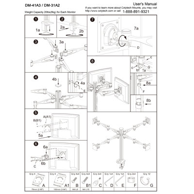 Cotytech Quad Monitor Desk Mount Dual Arm