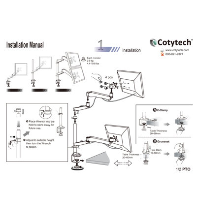 Cotytech Expandable Desk Mount Spring Arm Quick Release