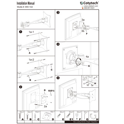 Cotytech Monitor Wall Mount - Single Arm