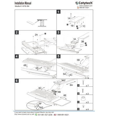 Cotytech Fully Adjustable Ergonomic Keyboard Mouse Tray-Spring