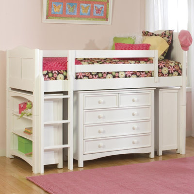 Bolton Furniture Cottage Twin Low Loft Bed with Bookcase and Wakefield Dresser
