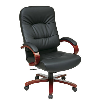 Office Star Products Leather Office Chair with Wood Base