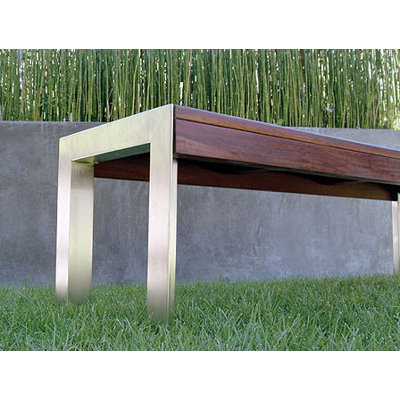 Modern Outdoor Etra Small Wood and Stainless Steel Picnic Bench