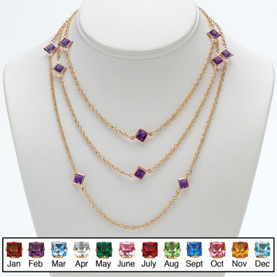 Palm Beach Jewelry Goldtone Princess Cut Birthstone Necklace