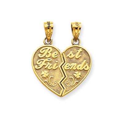 14k Best Friends Heart Break Apart Pendants