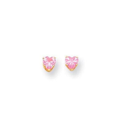 14k 4mm Pink CZ Heart Childrens Earrings