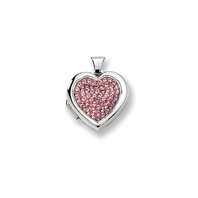 Sterling Silver Pave Pink Crystal 18mm Heart Locket