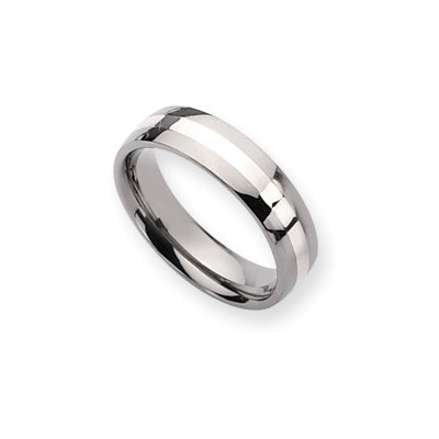 Titanium Sterling Silver Inlay 6mm Polished Band Ring