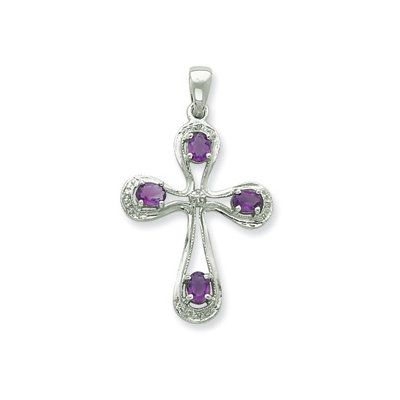 Jewelryweb Sterling Silver Diamond Cross Pendant