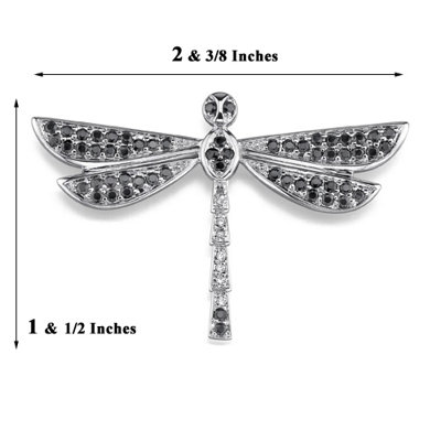 Oravo Sparkling Fantasy: Sterling Silver Dragonfly Brooch with Black and White Cubic Zirconia