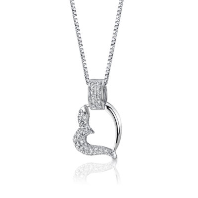 Oravo Sweetheart Style Sterling Silver Bridal Style Floating Heart White Cubic Zirconia Pendant Necklace