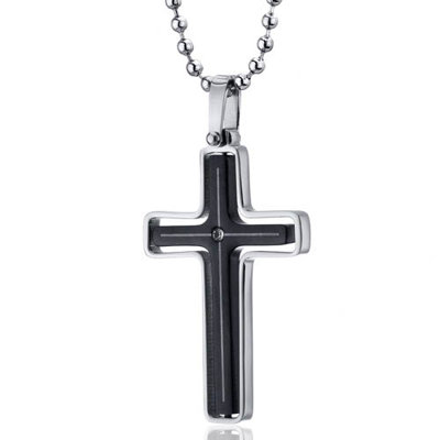 Keep the Faith Black Ceramic Stainless Steel Modern Cross Pendant Necklace for Men