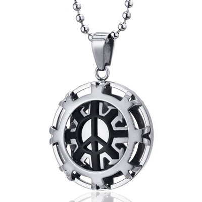 Modern Art Polished Stainless Steel Peace Sign Circle Pendant