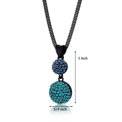 Oravo Double Disco Ball Montana and Blue Zircon Swarovski Crystal Pendant Necklace