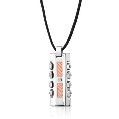 Oravo Stainless Steel Rose Gold tone Screw Rivet design Fancy Dog Tag Pendant with Adjustable Black Cord