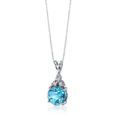 Oravo Refined Class 2.25 Carats Round Shape Swiss Blue Topaz Pendant in Sterling Silver
