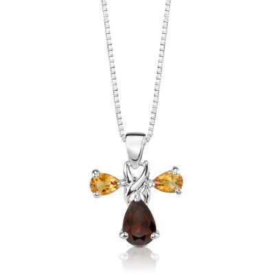 Oravo 4.25 cts Pear Shape Garnet Citrine Pendant Earrings in Sterling Silver Free 18 inch Necklace