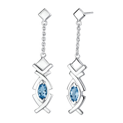 Oravo 2.75 carats Marquise Shape London Blue Topaz Pendant Earrings Set in Sterling Silver