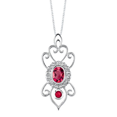Oravo Oval and Round Shape Ruby Pendant Earrings Set in Sterling Silver