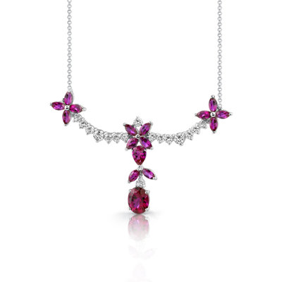 Oravo Glamorous Allure Multishape Ruby and White CZ Gemstone Necklace in Sterling Silver