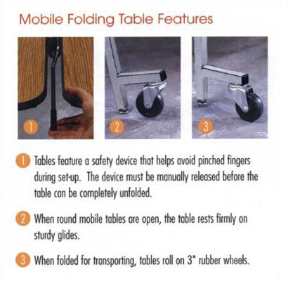 Virco 60" Round Mobile ContourFold Table with Sure Edge