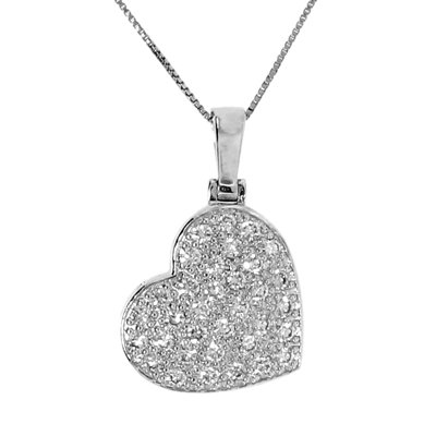 Sterling Silver Cubic Zirconia Diagonal Heart Necklace