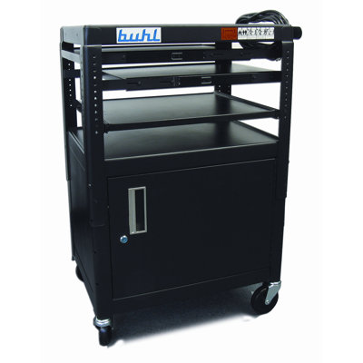 Buhl Height Adjustable AV Media with Security Cabinet - Three Stationary Shelves / Laptop Shelf