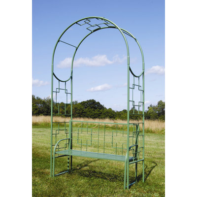ACHLA Square-on-Squares Entryway Wrought Iron Garden Bench