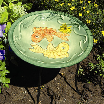 ACHLA Green Fish Birdbath