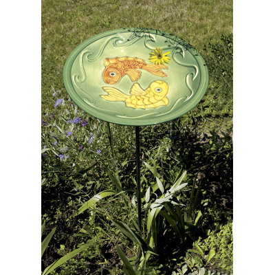 ACHLA Green Fish Birdbath