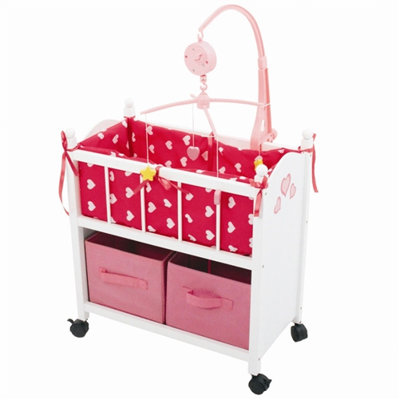 Wooden Doll Baby Crib with Mobile
