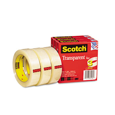 3M Transparent Tape 600-72-3PK, 1 X 2592, 3" core, transparent, 3 Rls                                                           
