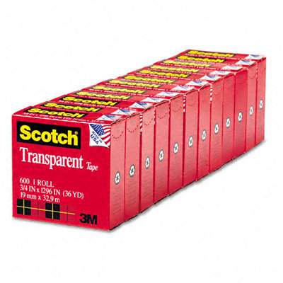 3M Transparent Glossy Tape, 3/4" x 28 Yards, 1" Core, Clear, 12 per Pack                                                        