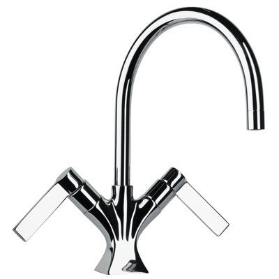 Jewel Faucets J17 Bath Series Dual Blade Handle Bathroom Faucet with Goose Neck Spout