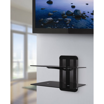 AVF Unimax 'Any Wall' TV and AV Accessory Shelving with Two Shelves in Metallic Black/Silver