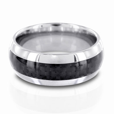 West Coast Jewelry Men's Titanium Carbon Fiber Inlay Domed Ring