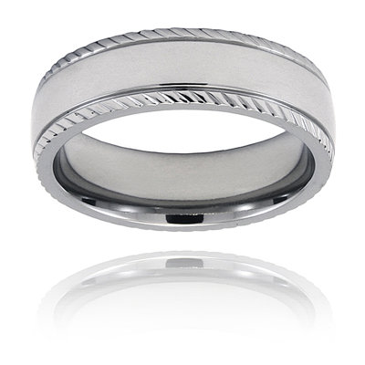 West Coast Jewelry Titanium Engraved Grooved Domed Polished Ring