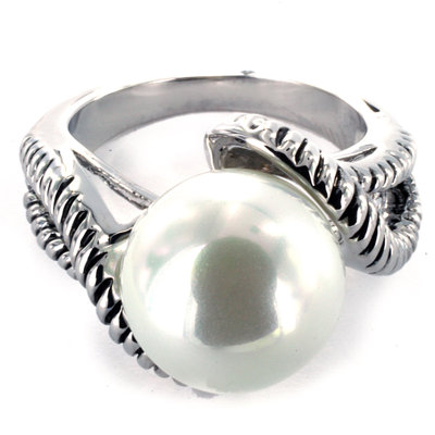 West Coast Jewelry Antiqued Silvertone Faux Pearl Fashion Ring
