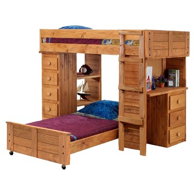 Chelsea Home Twin Over Twin L-Shaped Bunk Bed with Desk and Chest End