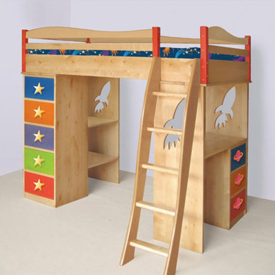 Room Magic Star Rocket Twin Loft Bed with Desk and Storage