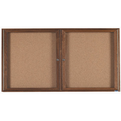 AARCO Enclosed Bulletin Board with Red Oak Frame