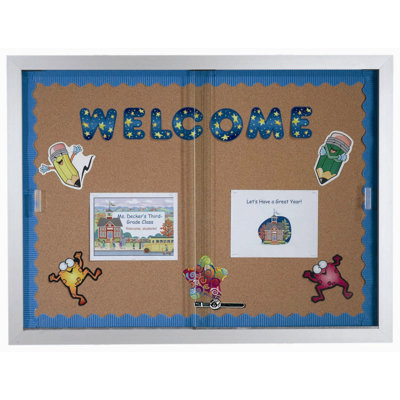AARCO Enclosed Bulletin Board with Frame and Sliding Doors
