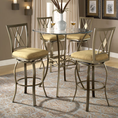 Hillsdale Furniture Brookside Bar Height Glass Bistro Table with Diamond Back Swivel Bar Stools