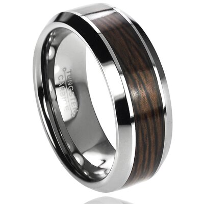 Daxx Men's Tungsten Carbide Wood Inlay Comfort Fit Band Ring