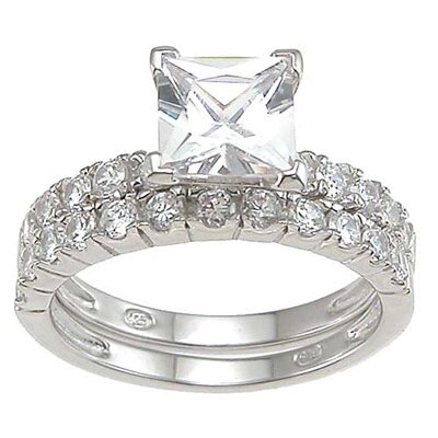 ... .925 Sterling Silver Princess Cut Cubic Zirconia Engagement Ring Set