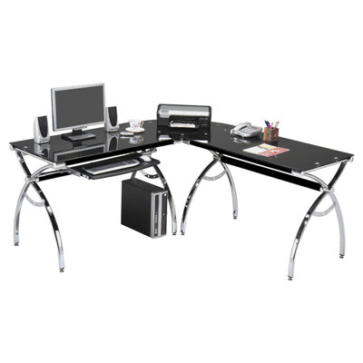 Techni Mobili L Shaped Glass Computer Desk Reviews Wayfair Techni Mobili L Shaped Glass Computer Desk With Chrome Frame
