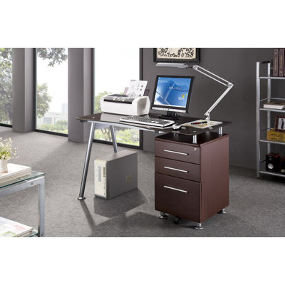 Techni Mobili Computer Desk with Side Cabinet in Chocolate