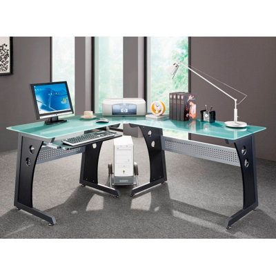Techni Mobili Graphite Frosted Glass L Shaped Computer Techni Mobili Graphite Frosted Glass L Shaped Computer Desk
