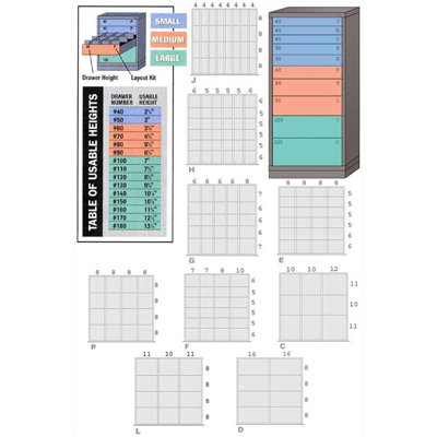 Lyon Workspace Products Eye-Level High Standard Cabinet with 10 Drawers: 30" W x 28 1/4" D x 59 1/4" H